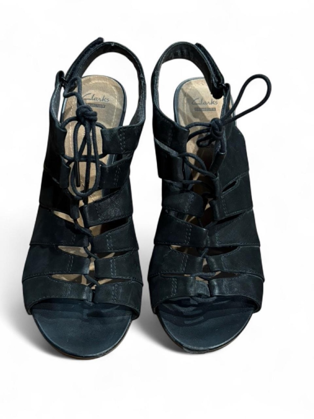 Clarks Black Leather Lace-Up Gladiator Sandals